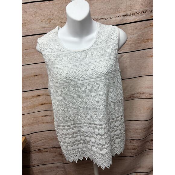 Lapis White Lace Sleeveless Tank Top - Size Small Lace Overlay Shirt - Picture 2 of 11